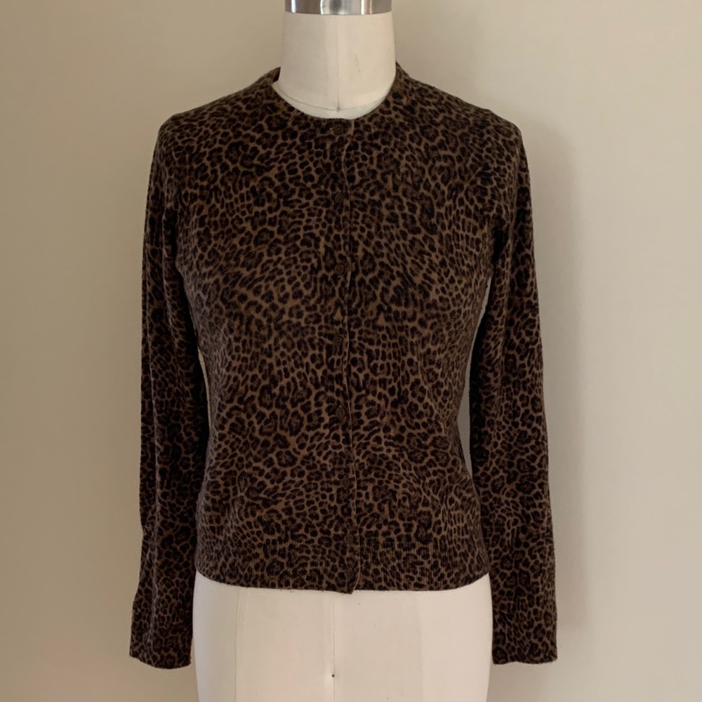 Gap Leopard Print Cropped Cardigan Sweater Size XS